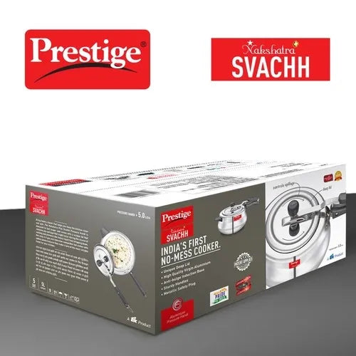 Prestige Nakshatra Plus Svachh Aluminium Spillage Control Handi Pressure Cooker (Silver)