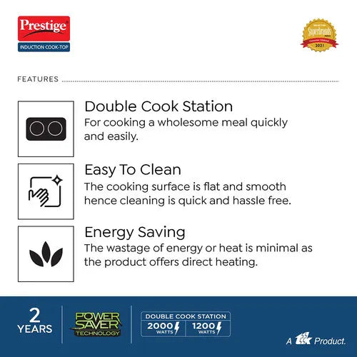 Prestige Double Induction Cooktop PDIC 3.0 - 2000 Watts | Indian Menu Option | 1 year Warranty