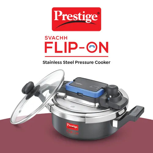 Prestige Svachh Flip-on Hard Anodised Gas and Induction Compatible Pressure Cooker with Glass Lid, (Black)