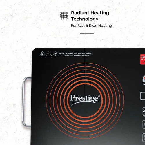 Prestige Infrared Cooktop PIRC 1.0 | 2200W, Stainless Steel & Ceramic | Adjustable Temperature Control | Cool Touch Handle | 1-Year Warranty | Black