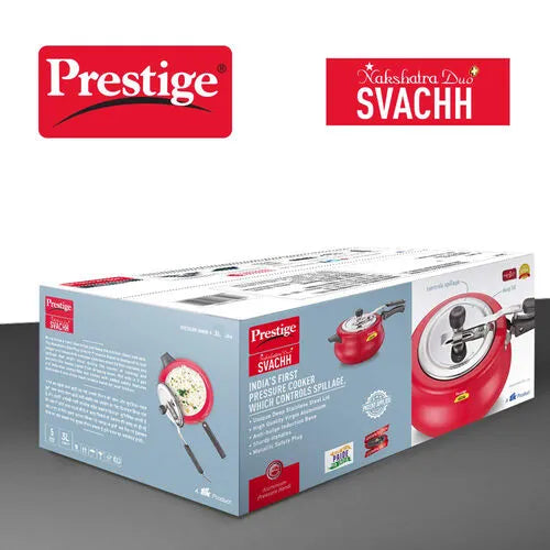 Prestige Nakshatra Duo Plus Svachh Aluminium Spillage Control Pressure Cooker, (Red)