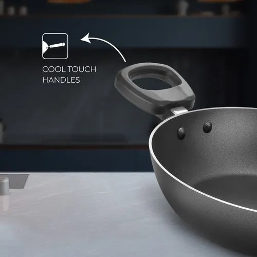 Judge by Prestige Everyday Non-Stick Kadhai| Low Oil Cooking | Easy to Clean | Cool Touch Handles
