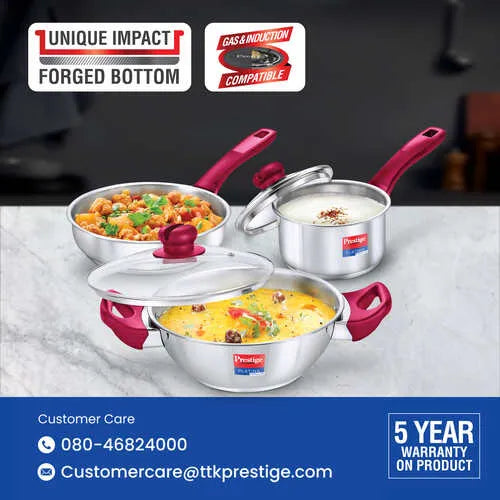 Prestige Platina Popular Stainless Steel 3PCS BYK SET Cookware