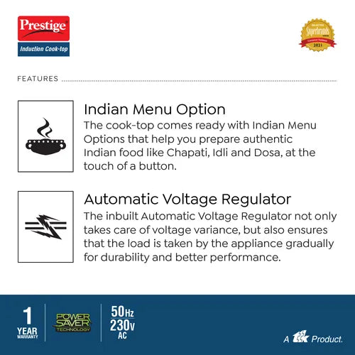 Prestige PIC 16.0+ 2000W Induction Cooktop with Indian Menu Options (Black)