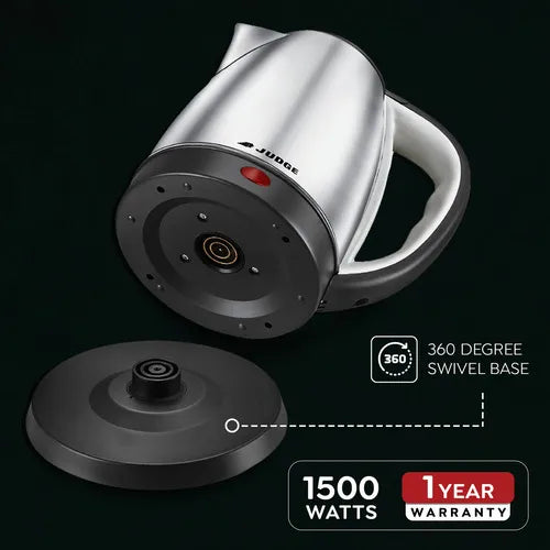 Judge by Prestige 1.5 Litres Electric Kettle JEA 313 | Stainless Steel Lid| Automatic Cut Off | Power Indicator |Swivel Base