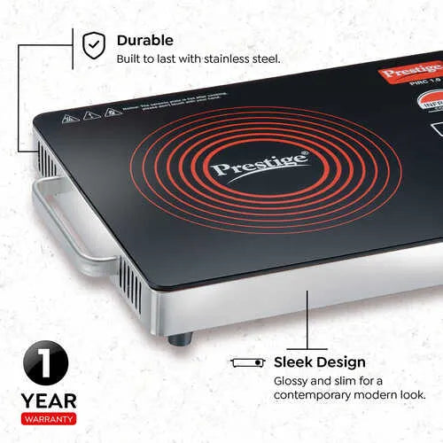 Prestige Infrared Cooktop PIRC 1.0 | 2200W, Stainless Steel & Ceramic | Adjustable Temperature Control | Cool Touch Handle | 1-Year Warranty | Black