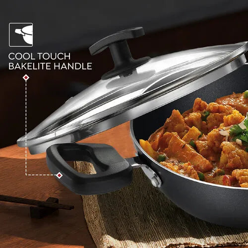 Judge by Prestige 20cm (1.3L) Everyday Non-Stick Kadhai with Glass lid | Low Oil Cooking | Easy to Clean | Cool Touch Handles