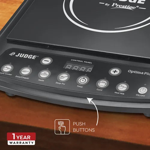 Judge by Prestige 1600 Watts Optima Plus Induction Cooktop | Pre-Set Indian Menu Options | Timer Function | Push Button | Easy to Clean