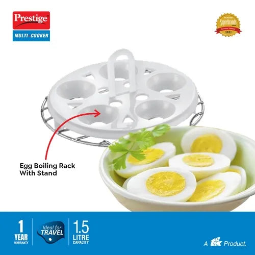Prestige 1.5L PMC 3.0 Plus Multi Kettle / Multi Cooker|Comes with Idli stand, egg boiling rack & Steamer| Glass Lid with Stainless Steel rim |Temperature Control |Power Indictor (Silver, Black)