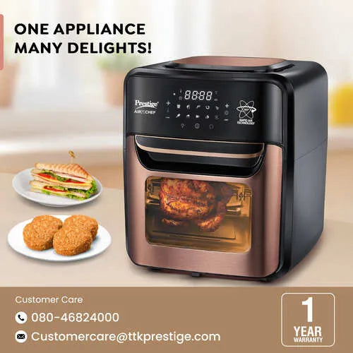 Prestige Air Chef 12 Litre Air Oven| 360 Degree Rapid Air Technology| 10 Preset Menus |Unique Multi-Level Design| Smoke-Free Technology