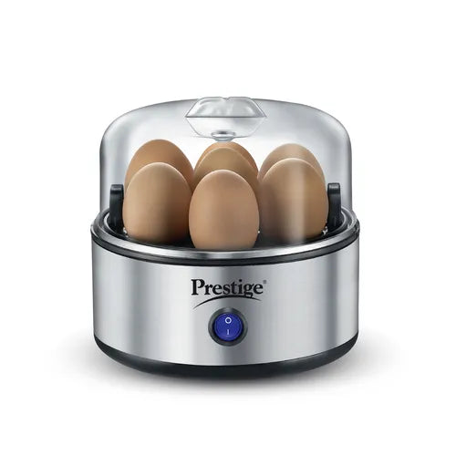 Prestige PEB 01 Egg Boiler (7 Egg Capacity)| 3 Boiling Modes| Auto- Switch Off| Stainless Steel Body |One Touch Operation| Customizable Boiling Level| Measuring Cup Inside| 7 Eggs at a Time |Silver