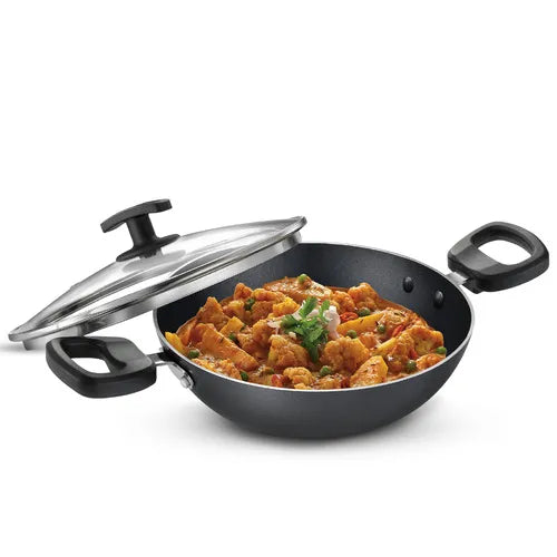 Judge by Prestige 20cm (1.3L) Everyday Non-Stick Kadhai with Glass lid | Low Oil Cooking | Easy to Clean | Cool Touch Handles