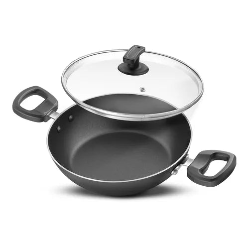 Judge by Prestige Everyday Non-Stick Kadhai with Glass lid | Low Oil Cooking | Easy to Clean | Cool Touch Handles