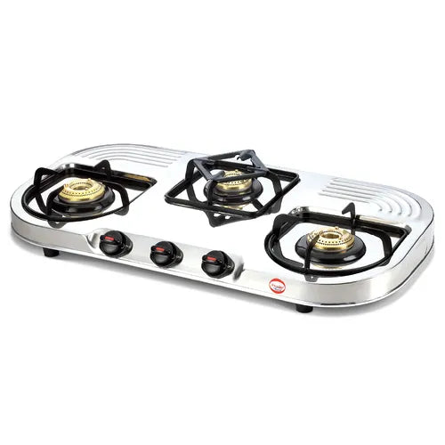 Prestige Royale DGS-03L Manual Stainless steel 3 Burners Gas Stove, Silver
