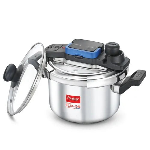 Prestige Svachh Flip-on Stainless Steel Spillage Control Pressure Cooker with Glass Lid, (Silver)