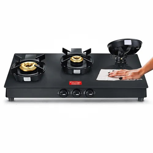 Prestige Svachh Neo Toughened Glasstop Gas Stove with Liftable Burners (Black)