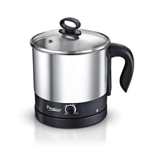 Prestige 1.5L PMC 3.0 Plus Multi Kettle / Multi Cooker|Comes with Idli stand, egg boiling rack & Steamer| Glass Lid with Stainless Steel rim |Temperature Control |Power Indictor (Silver, Black)